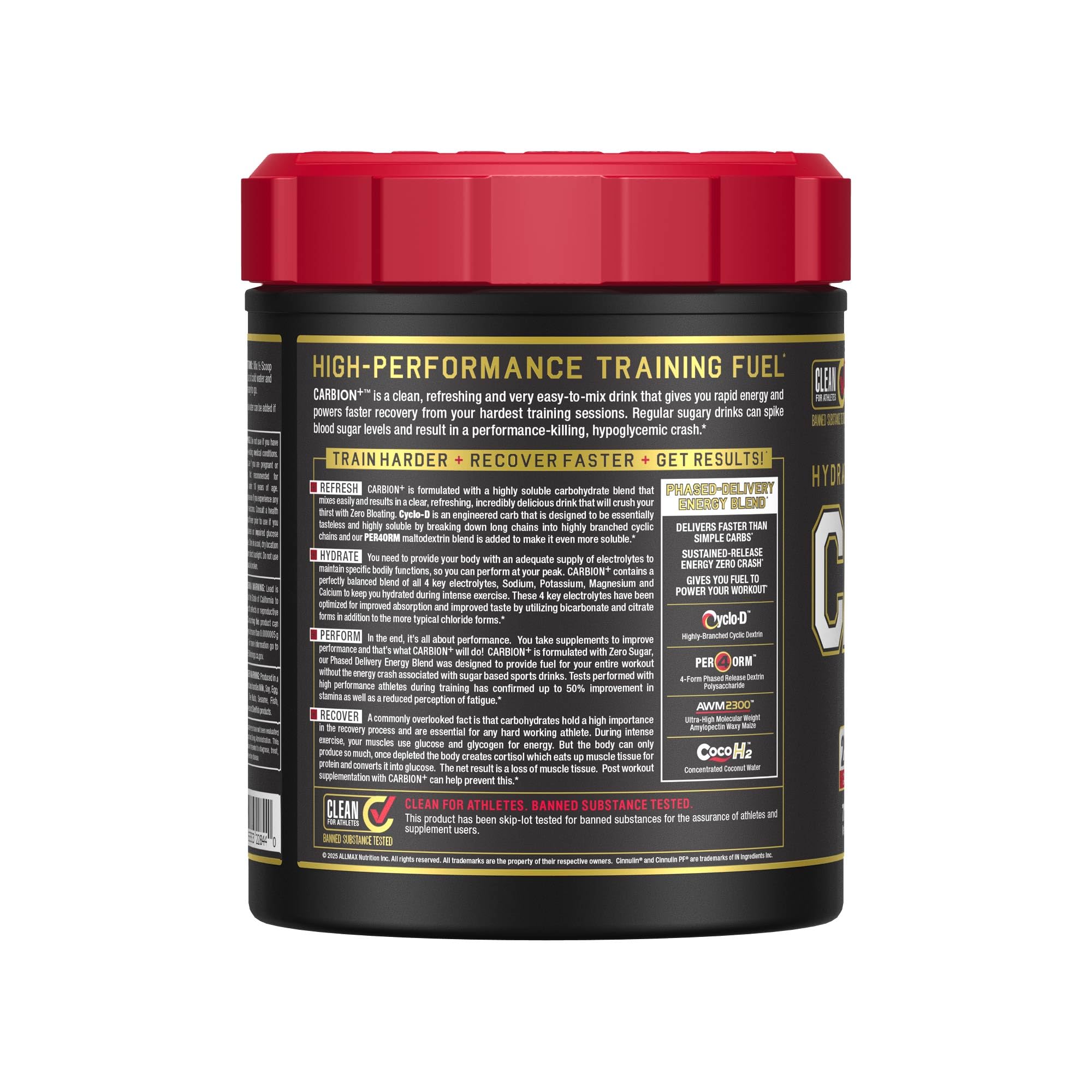 ALLMAX CARBION+ lata-725g, fuente conveniente de hidratacion en el gimnasio.