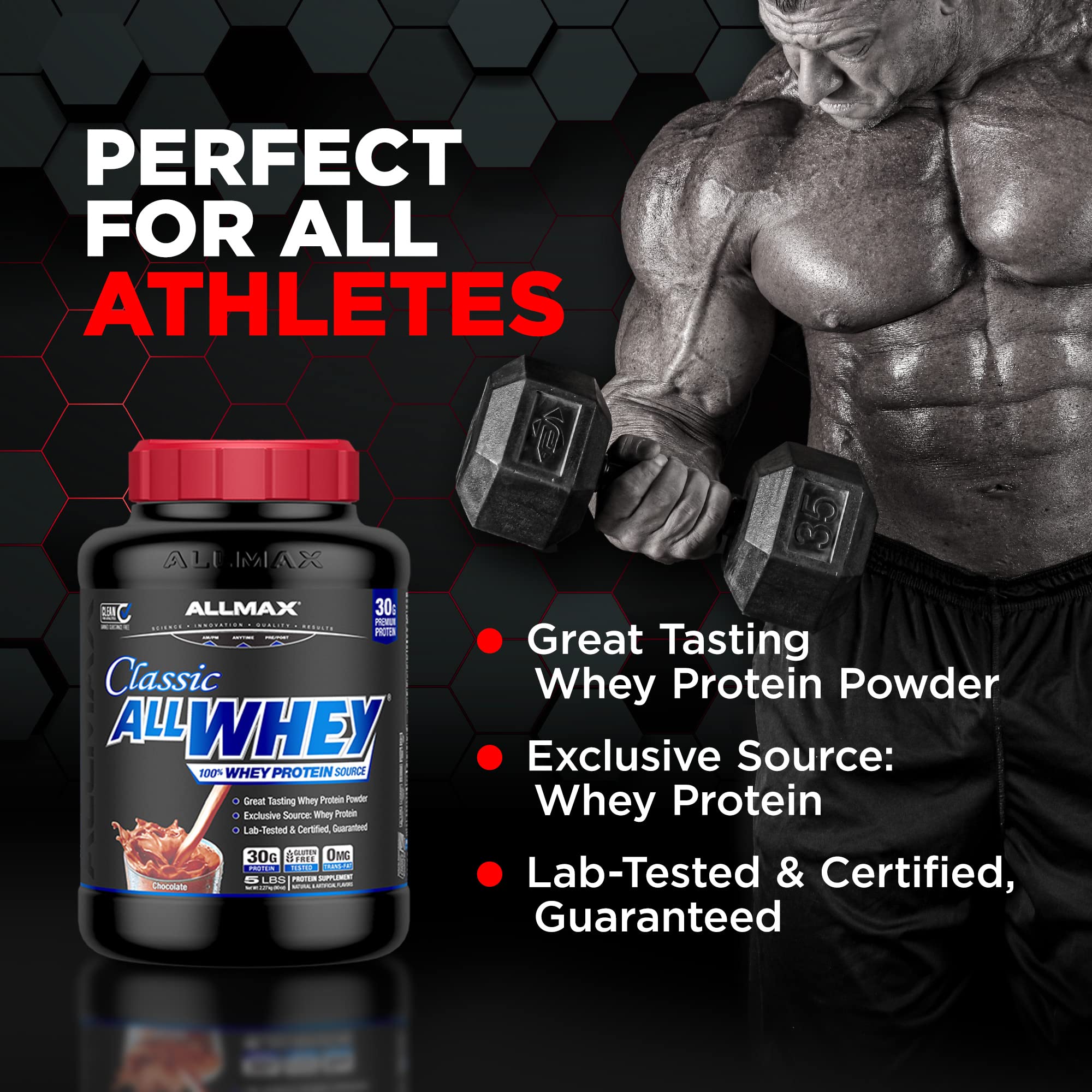 AllWhey 24 g por porción para recuperación diaria.