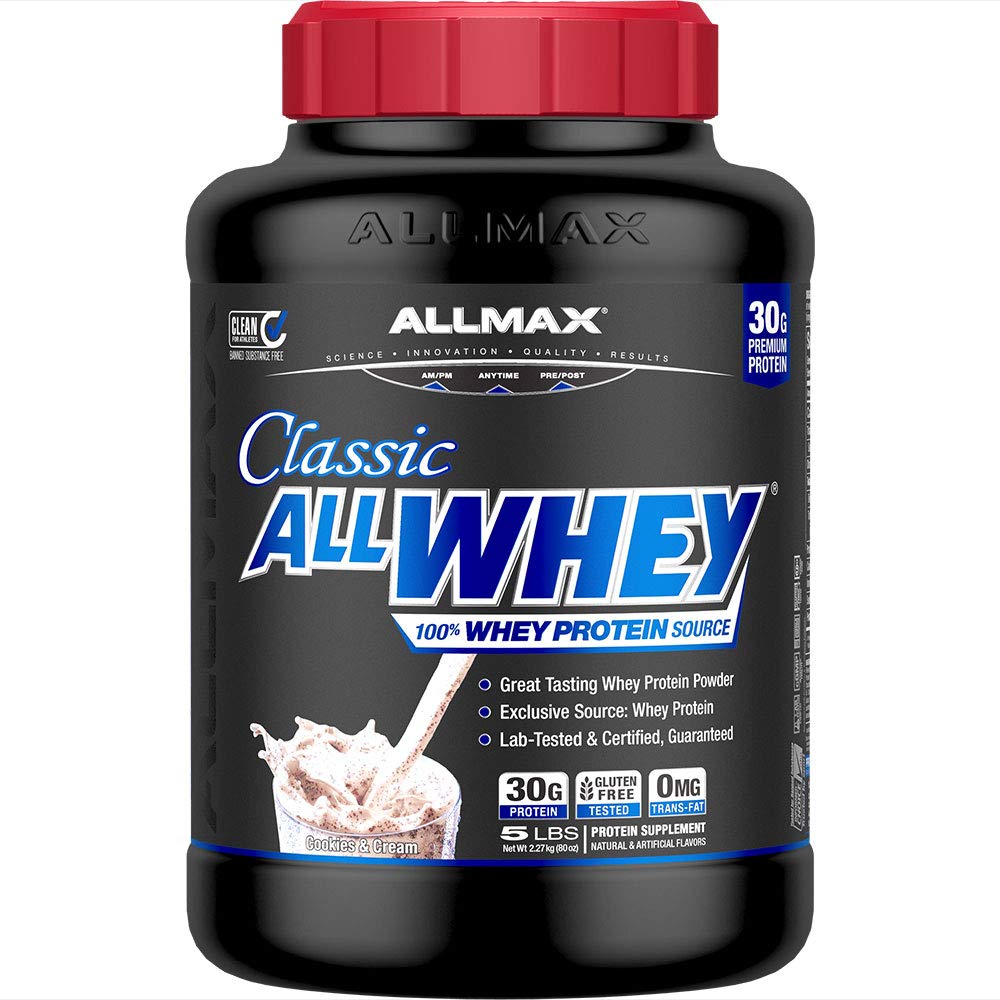 ALLMAX Classic AllWhey, bote de 5 libras, sabor Cookies & Cream, ideal para tu aporte proteico diario