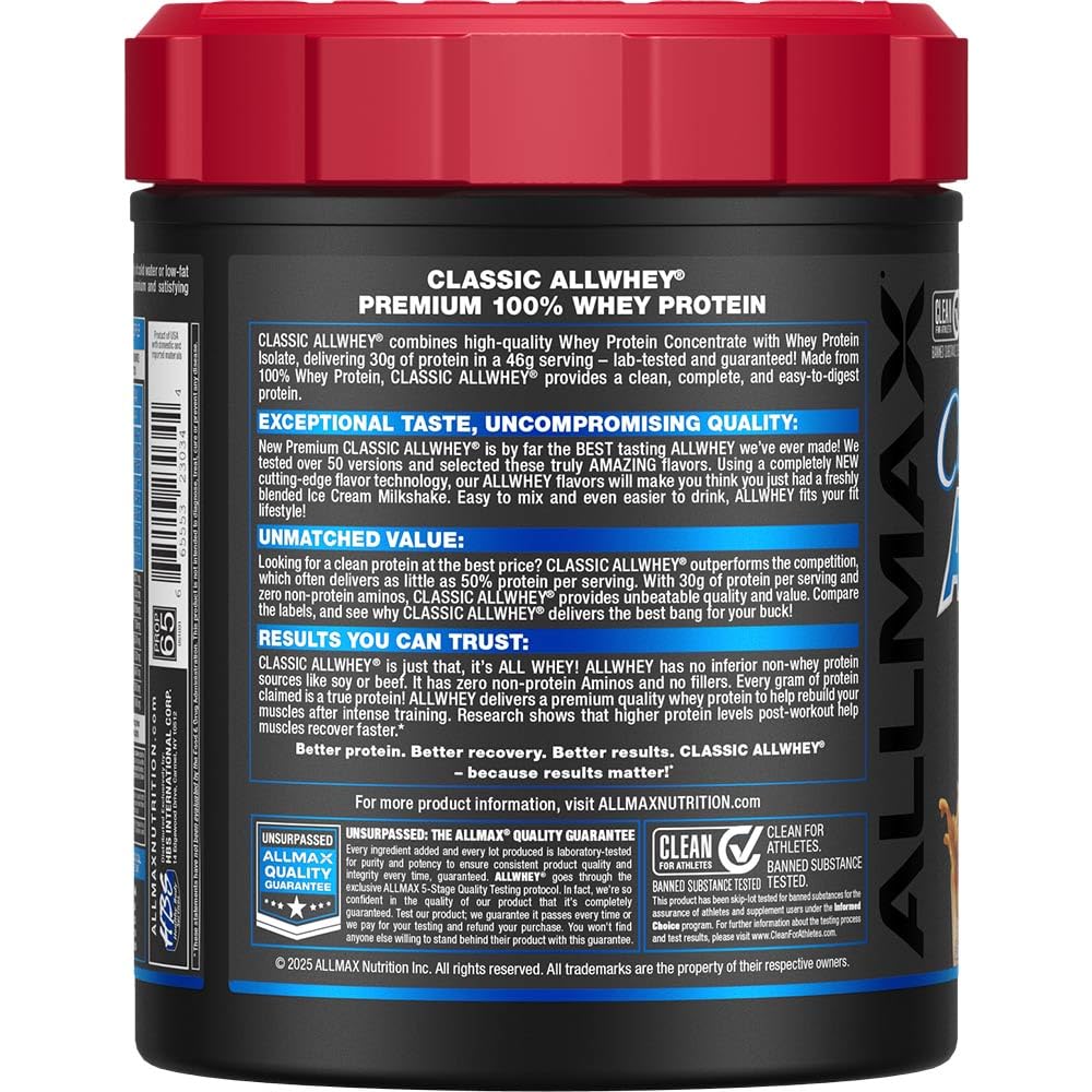 ALLMAX Classic AllWhey Vanilla: mezcla cremosa en batido para sabor suave