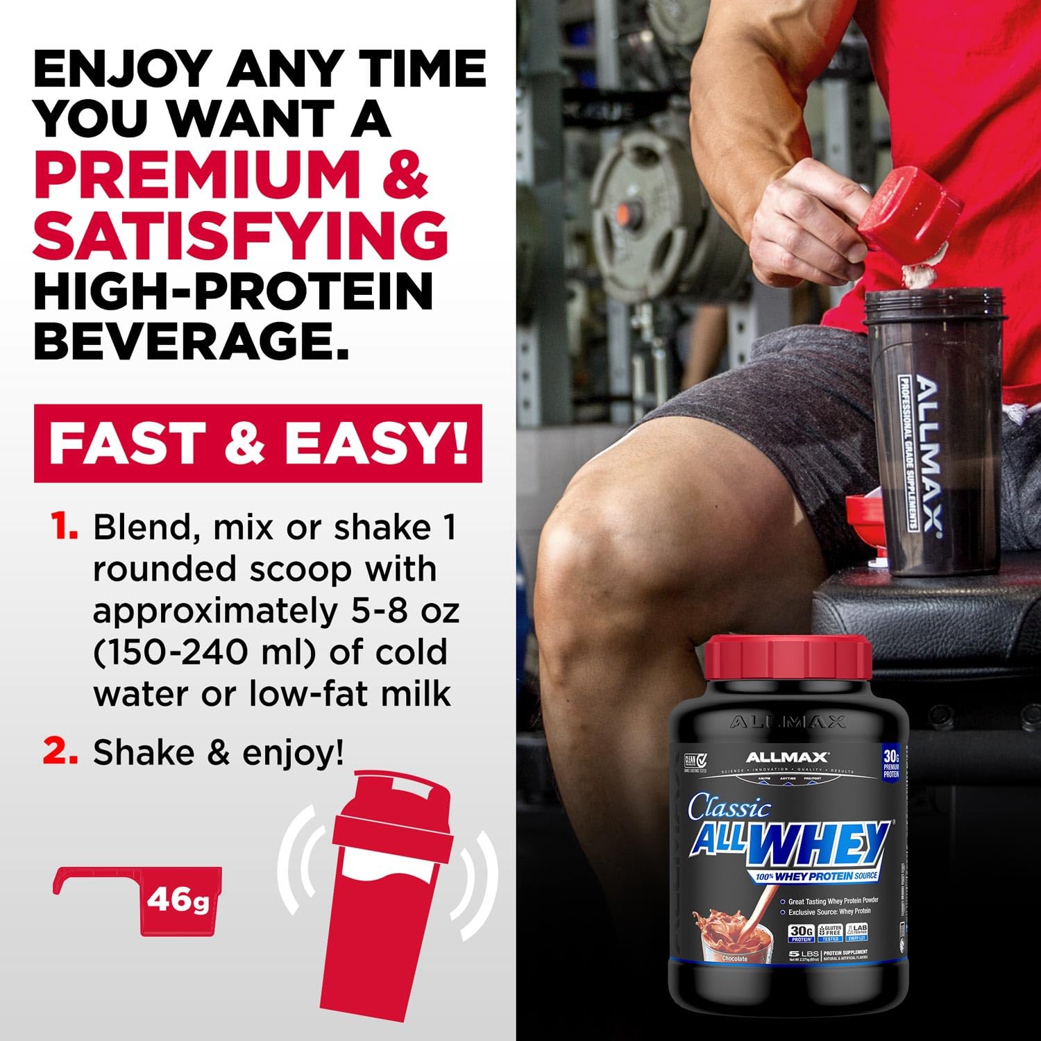 ALLMAX Classic AllWhey shaker listo para batidos post entrenamiento