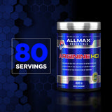 Etiqueta clara de ALLMAX Arginine HCL para verificación rápida.
