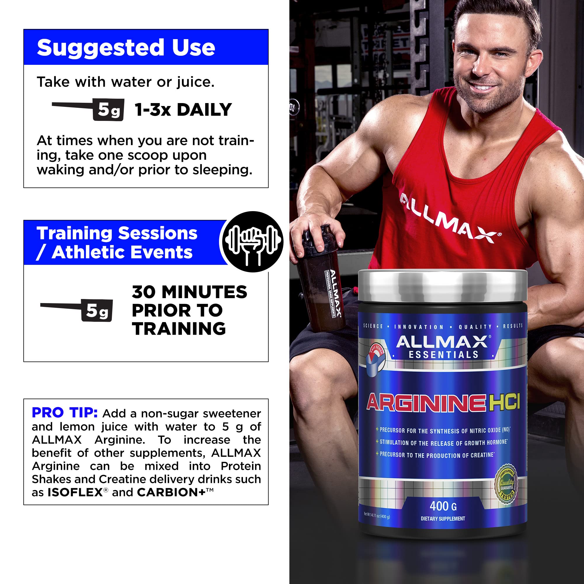 Opción vegana y sin gluten de ALLMAX Arginine HCL.