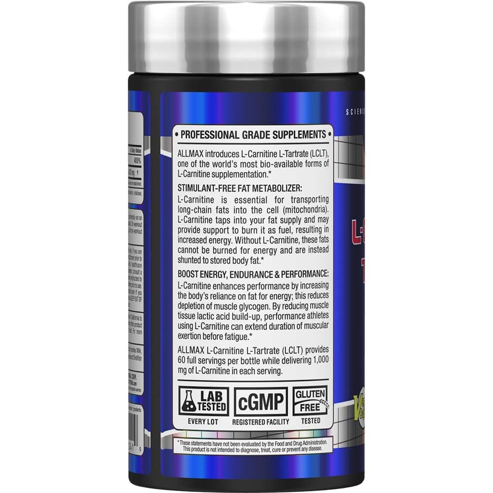 ALLMAX L-CARNITINE Tartrato cápsulas listas para entrenar sin cafeína
