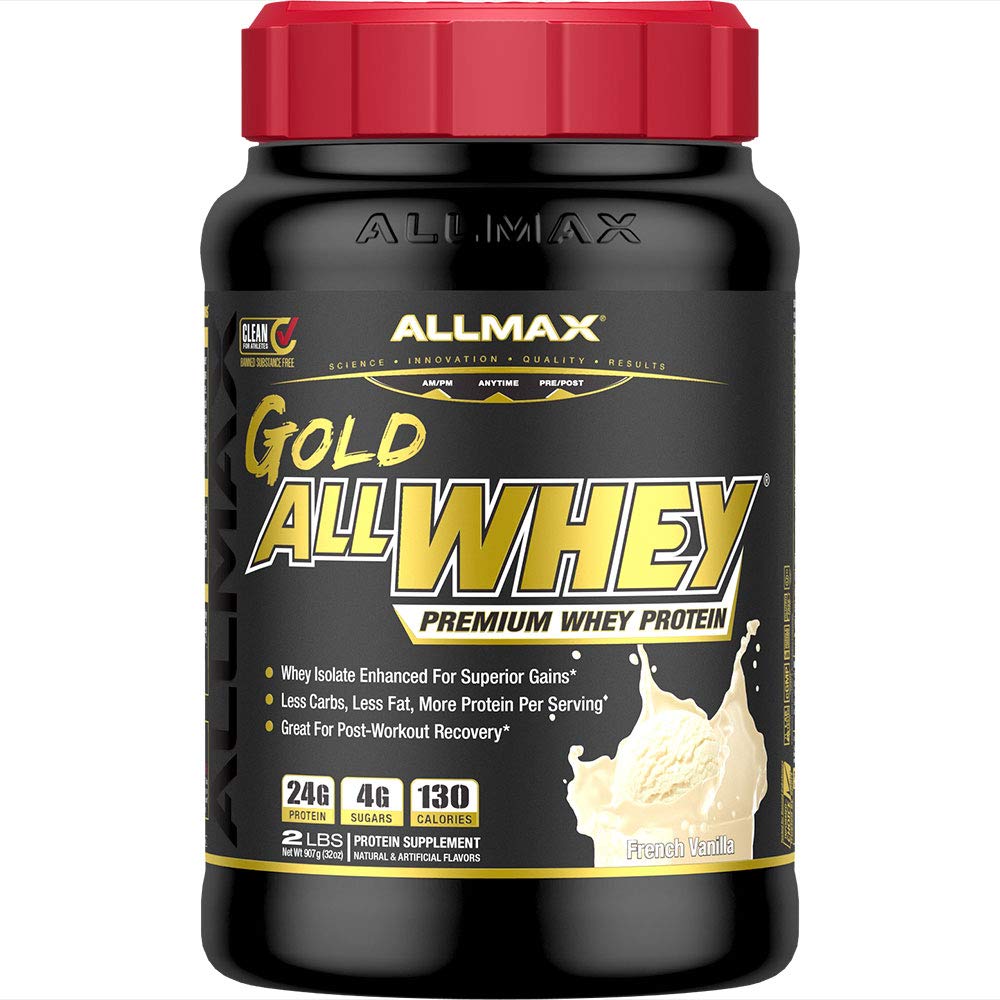 ALLMAX Gold ALLWHEY envase vainilla francesa para batidos energéticos