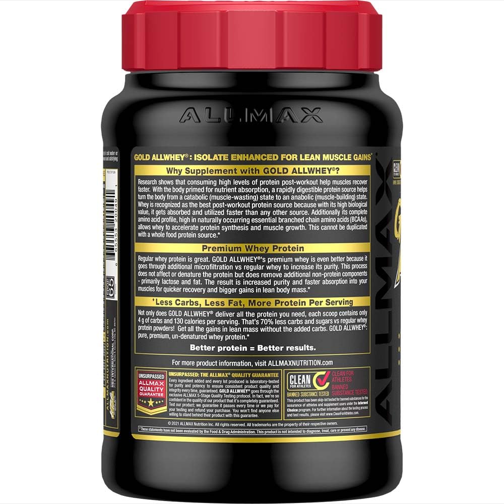 ALLMAX Gold ALLWHEY porción de 24 g para recuperación muscular