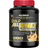 Allmax Gold ALLWHEY pote 5lb chocolate cacahuete, sabor delicioso para recuperación y crecimiento.