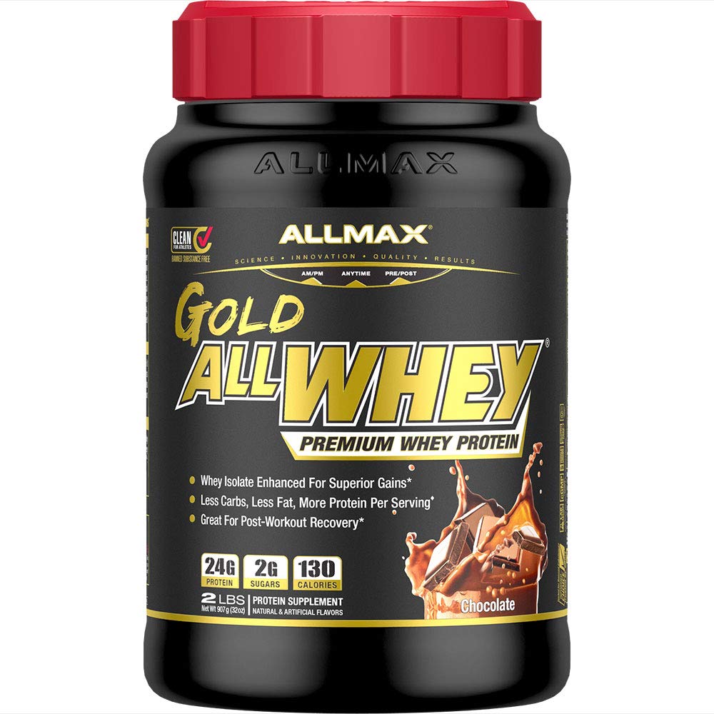 ALLMAX Gold ALLWHEY proteina de suero chocolate, botella de 2 lb para recuperación muscular