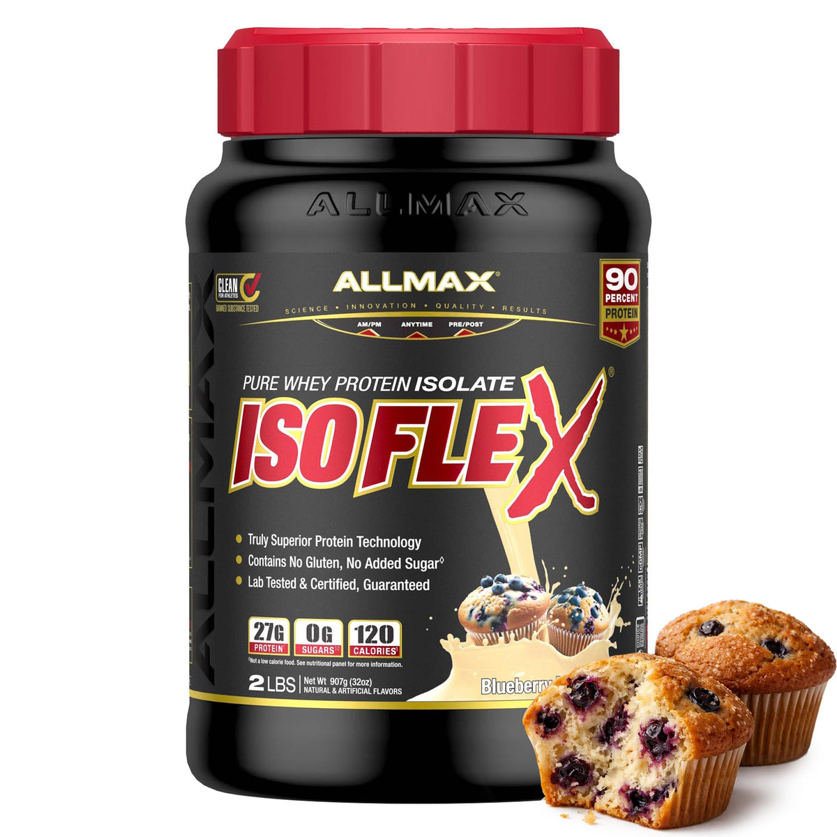 Allmax ISOFLEX Aislado de suero, botella llenándose, proteína aislada para recuperación rápida tras entreno