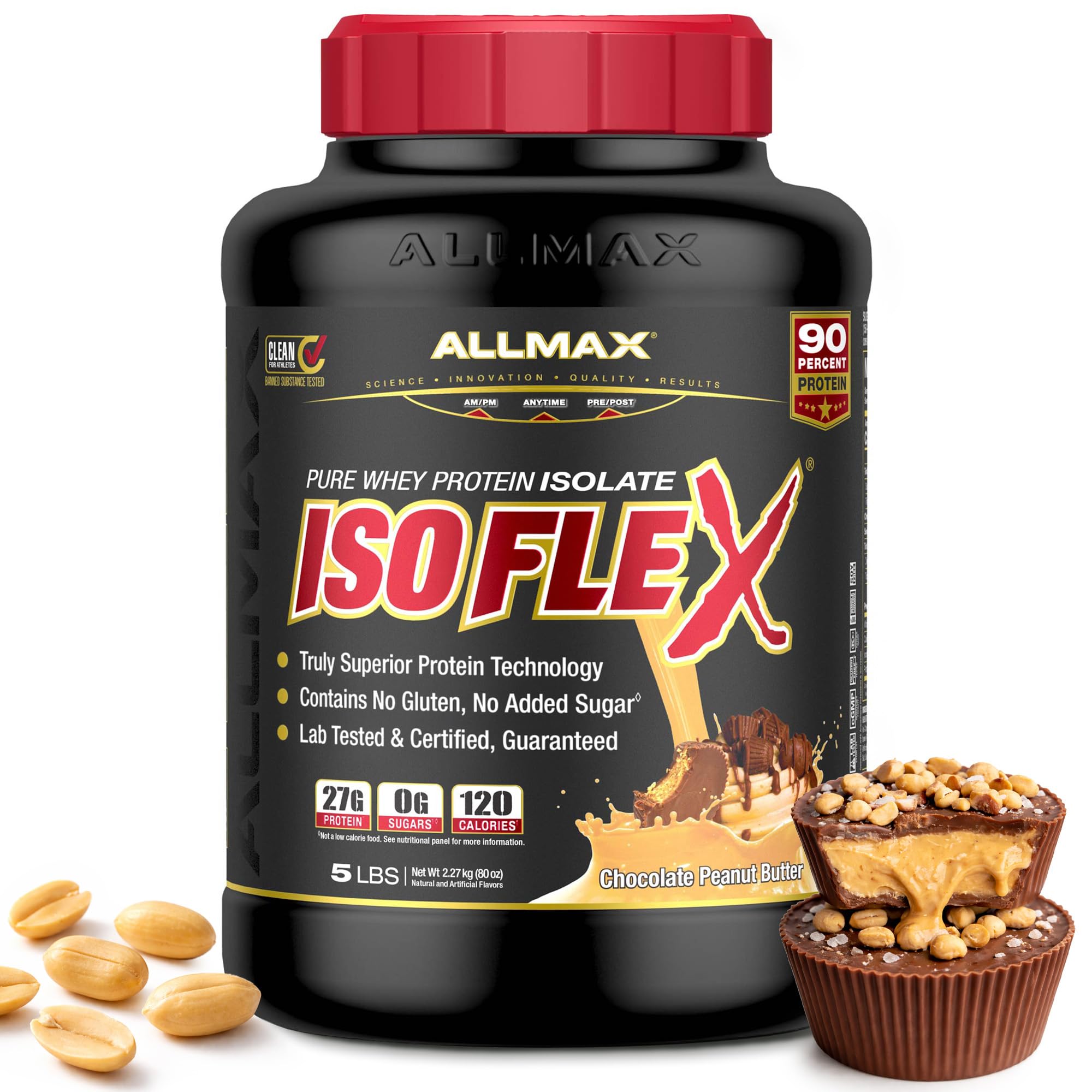 ALLMAX ISOFLEX sabor chocolate mantequilla de cacahuete en lata 5 lb, ideal para recuperación muscular.