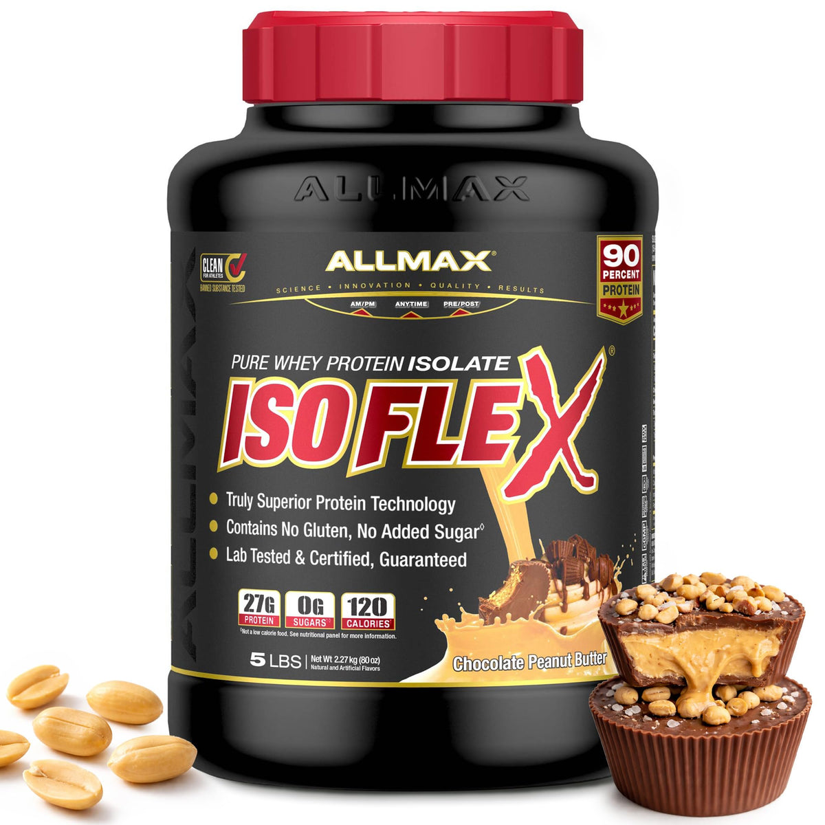 ALLMAX ISOFLEX sabor chocolate mantequilla de cacahuete en lata 5 lb, ideal para recuperación muscular.
