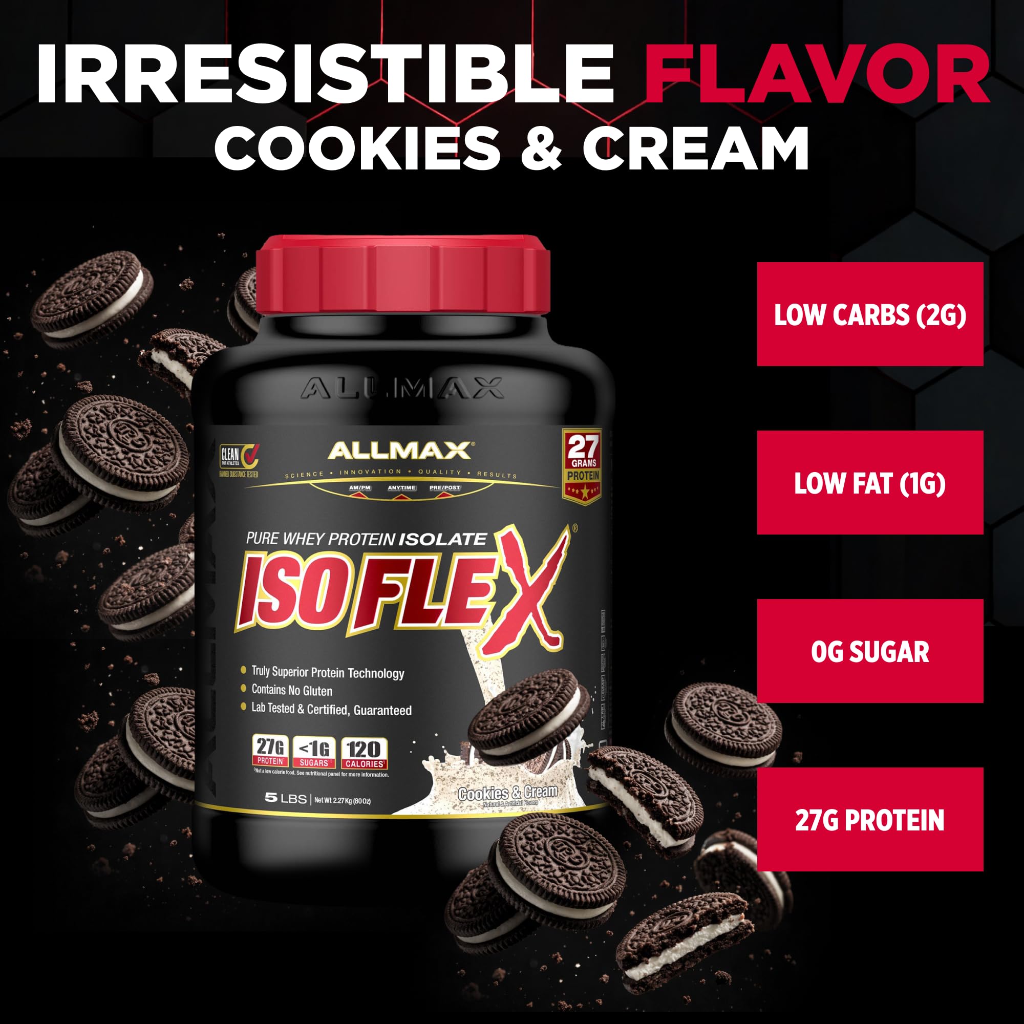 ALLMAX ISOFLEX dosis de 27 g por porción para entrenamiento diario