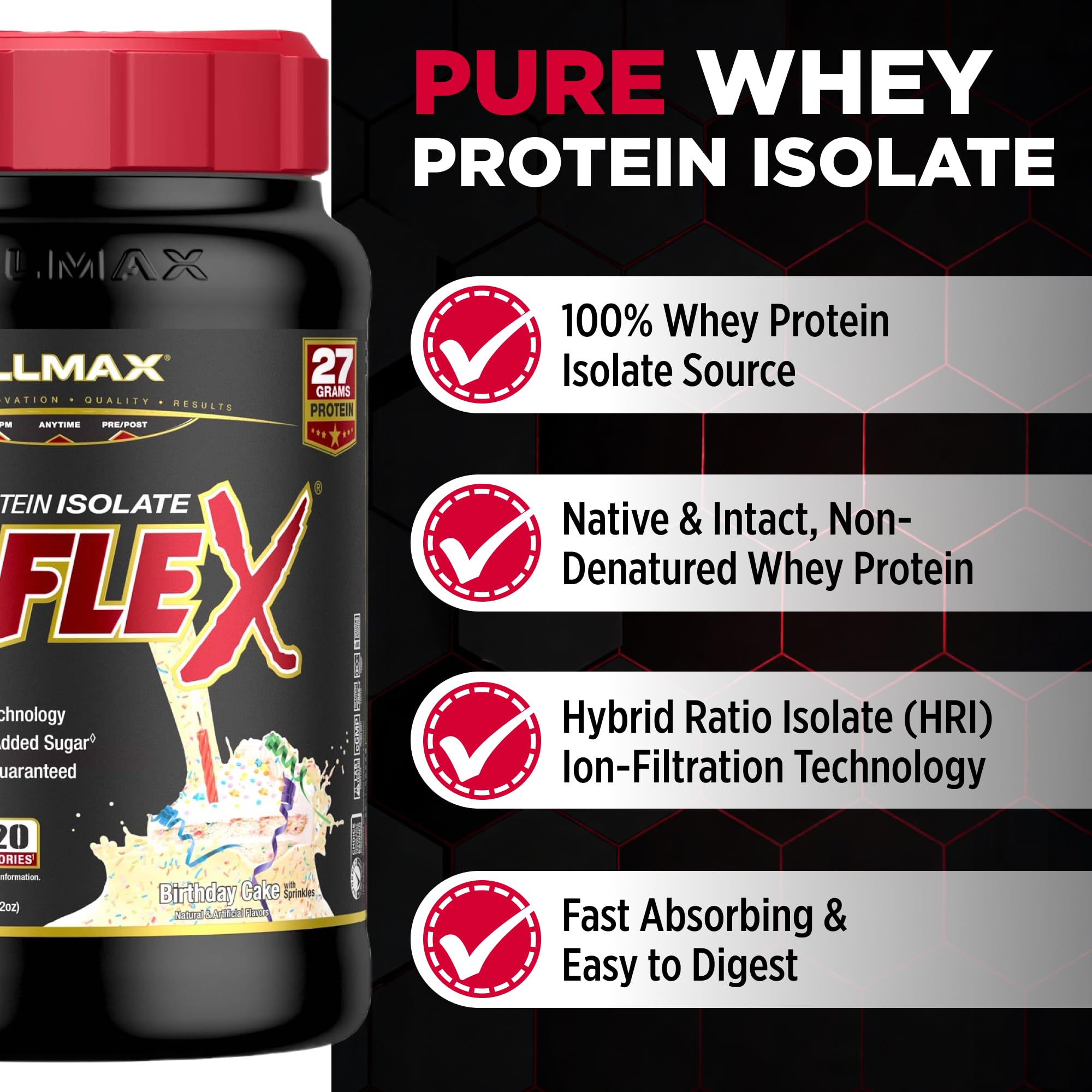 Allmax ISOFLEX, envase aislado en primer plano, pureza y calidad en cada porción