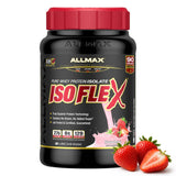 ALLMAX ISOFLEX envase frontal, proteína limpia para recuperación muscular.