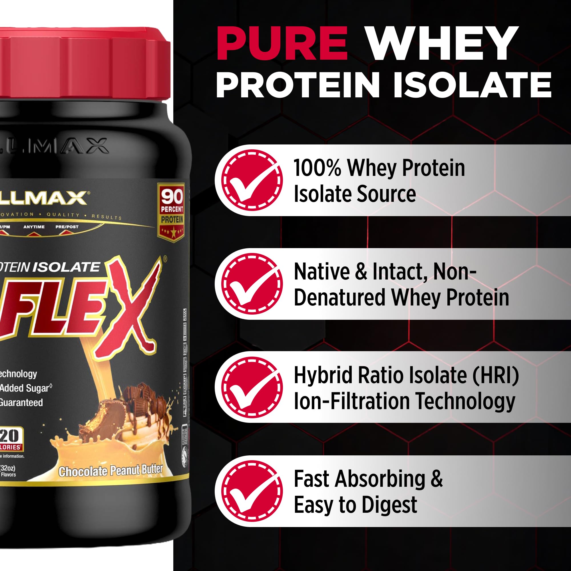 ALLMAX ISOFLEX mezcla cremosa sabor chocolate para recuperación post-entrenamiento.