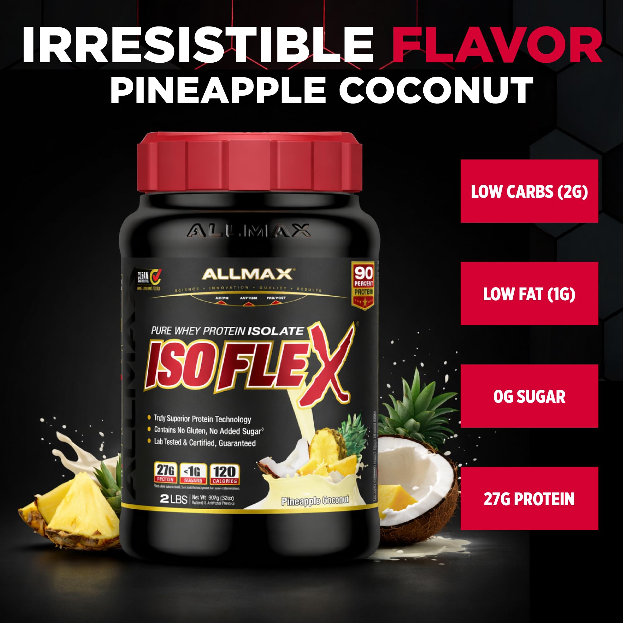 ALLMAX IsoFlex piña-colada: mezcla rápida para entrenamientos eficientes.