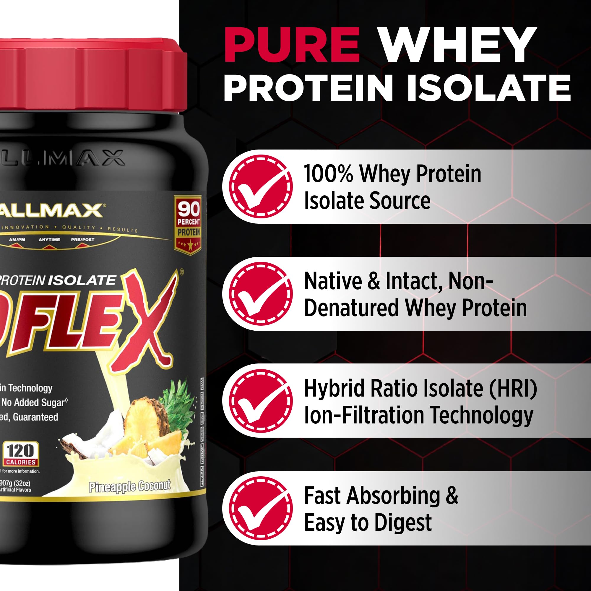 ALLMAX IsoFlex piña-colada: textura cremosa para recuperación tras el ejercicio.