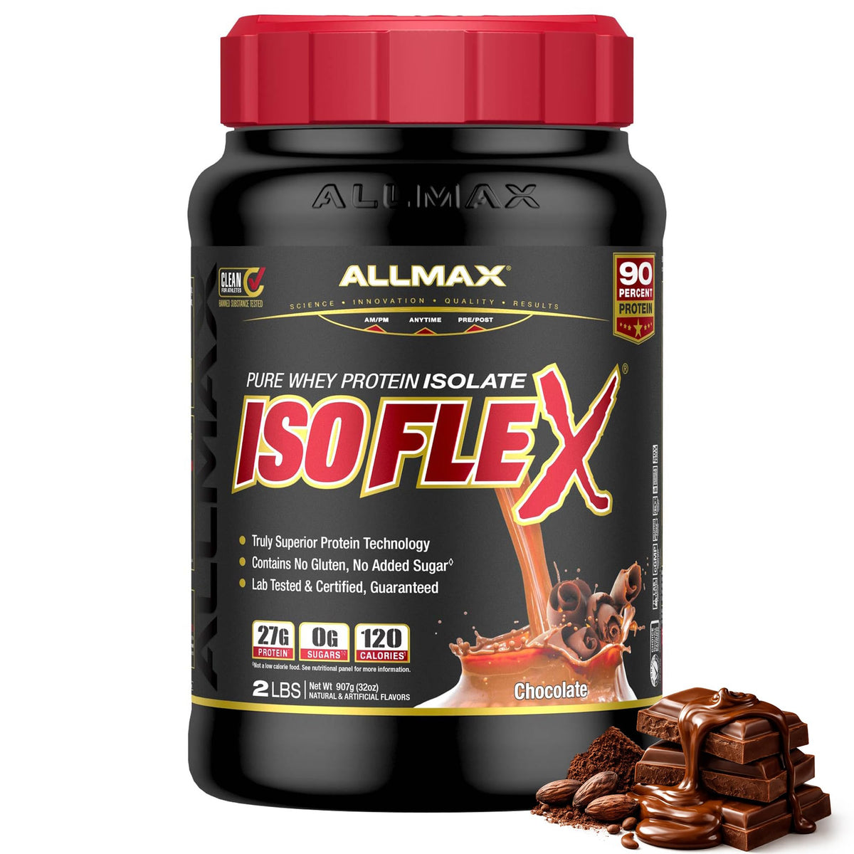 ALLMAX ISOFLEX proteina aislada en pote chocolate 2 lb para recuperación muscular