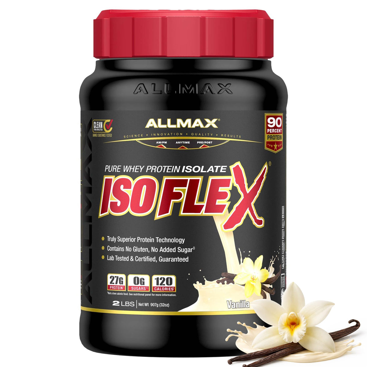 ALLMAX ISOFLEX bote 2 lb con proteína aislada de vainilla para uso diario