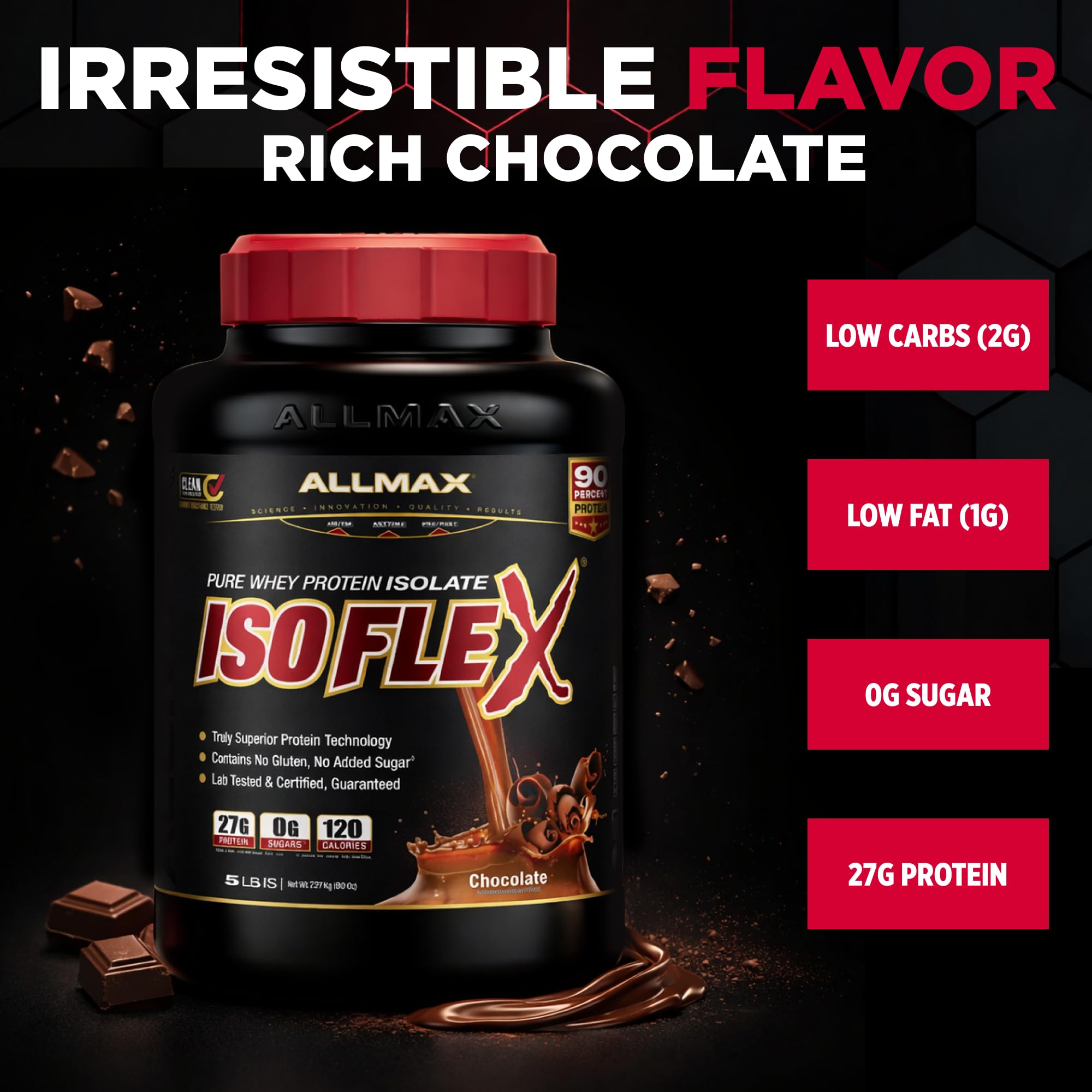 ALLMAX Isoflex detalle de textura de polvo fino y limpio.