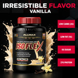 ALLMAX Isoflex Vanilla con cuchara de medición para dosis precisas.