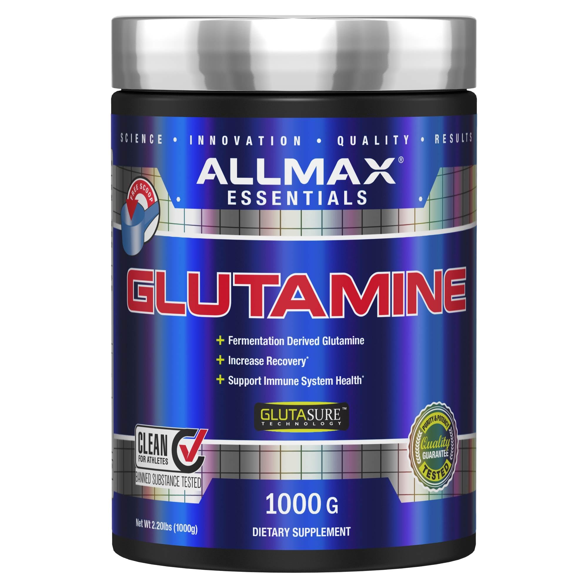 ALLMAX L-Glutamina en polvo 1000 g, textura suave para mezclar en batidos