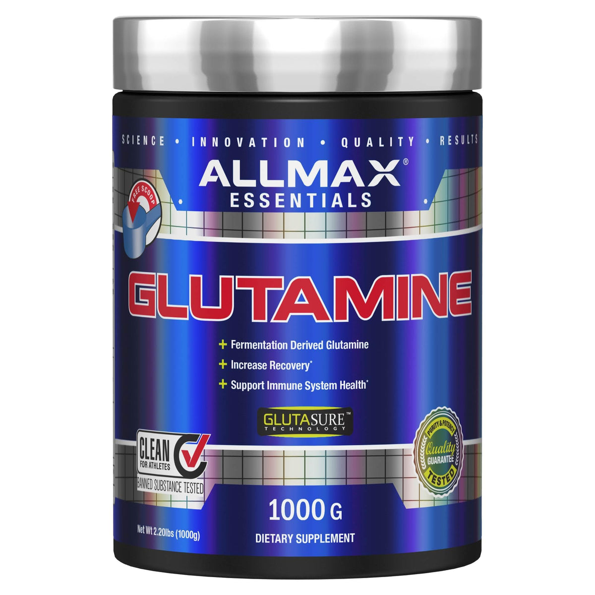 ALLMAX L-Glutamina en polvo 1000 g, textura suave para mezclar en batidos
