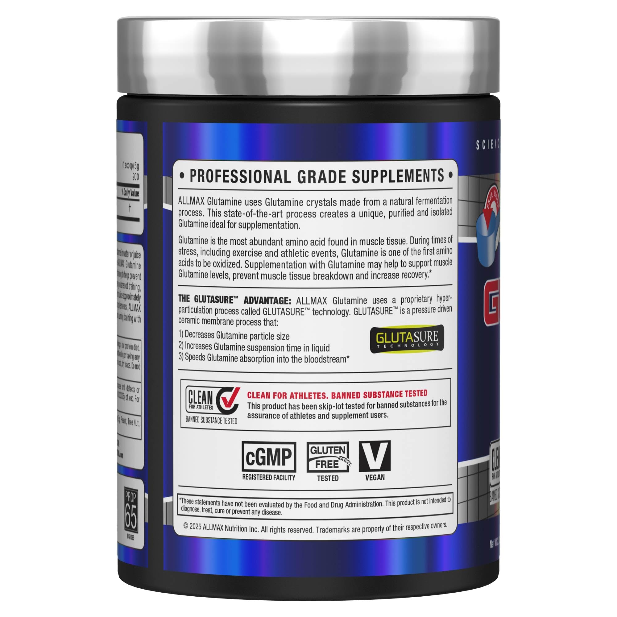 ALLMAX L-Glutamina, medidor incluido para dosis precisas