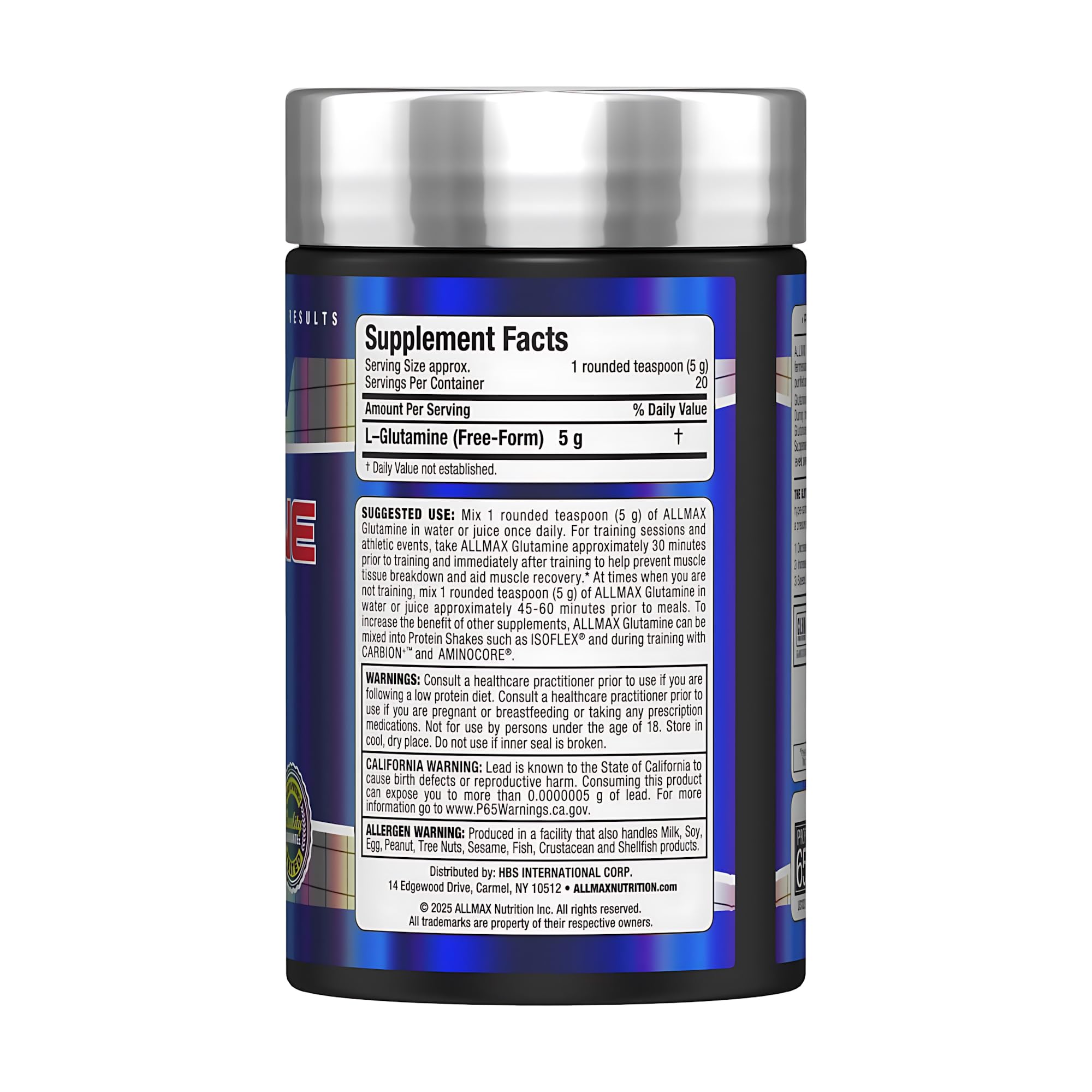 ALLMAX L-Glutamina envase 100 g, práctico para diario
