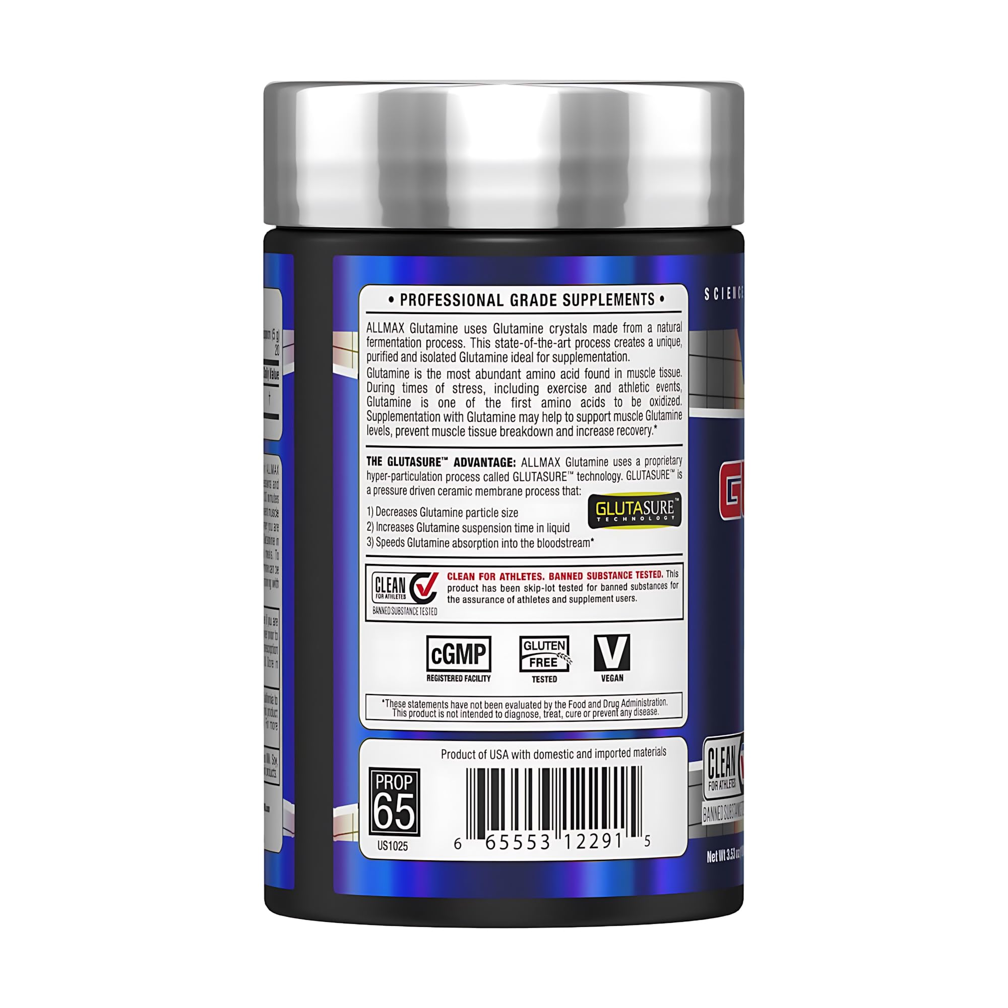 ALLMAX L-Glutamina mezcla ultra fina para batido rápido