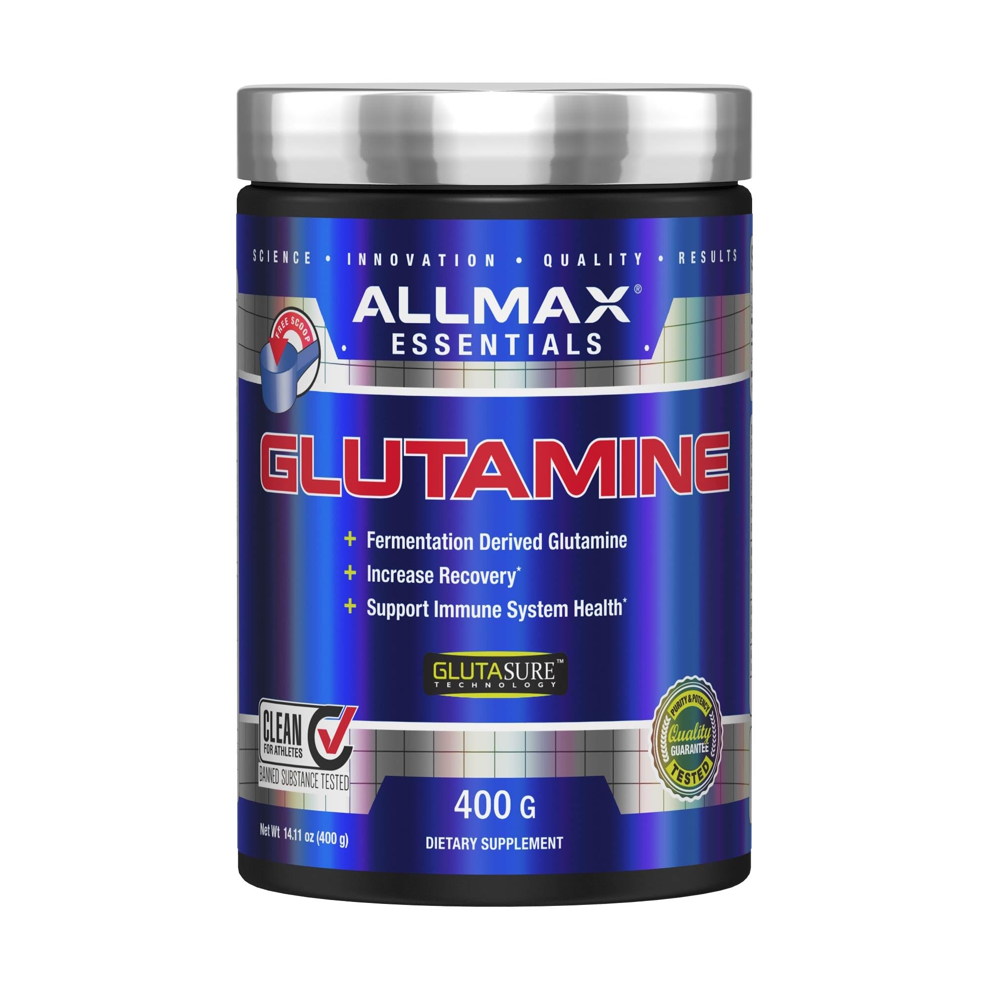 ALLMAX L-glutamina en polvo en bote: apoyo potencial a recuperación muscular y salud intestinal