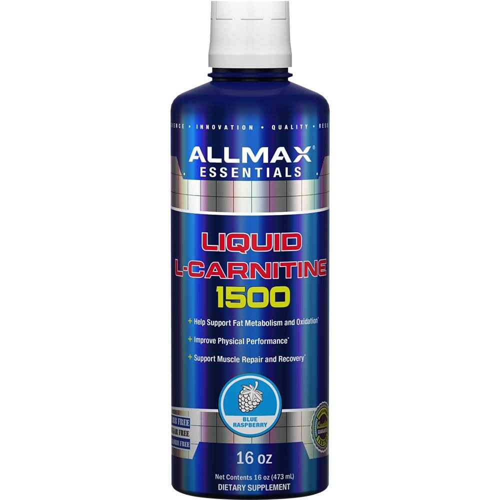 ALLMAX L-Carnitina líquida en botella, sabor arándano azul, energía sin estimulantes.