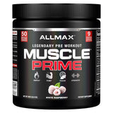 ALLMAX MusclePrime, bote frambuesa blanca, energía para entrenamientos intensos.