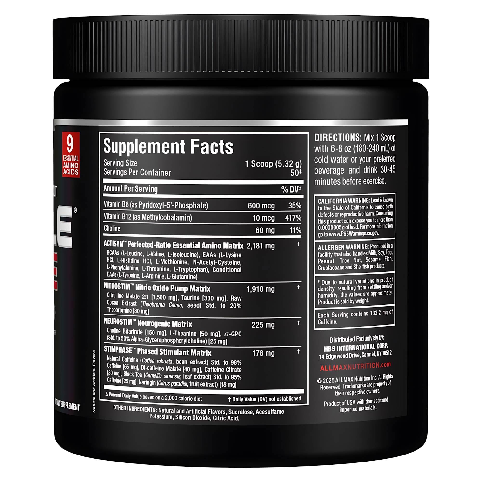 ALLMAX MusclePrime, etiqueta frambuesa, aroma suave y sabor estable tras la preparación.