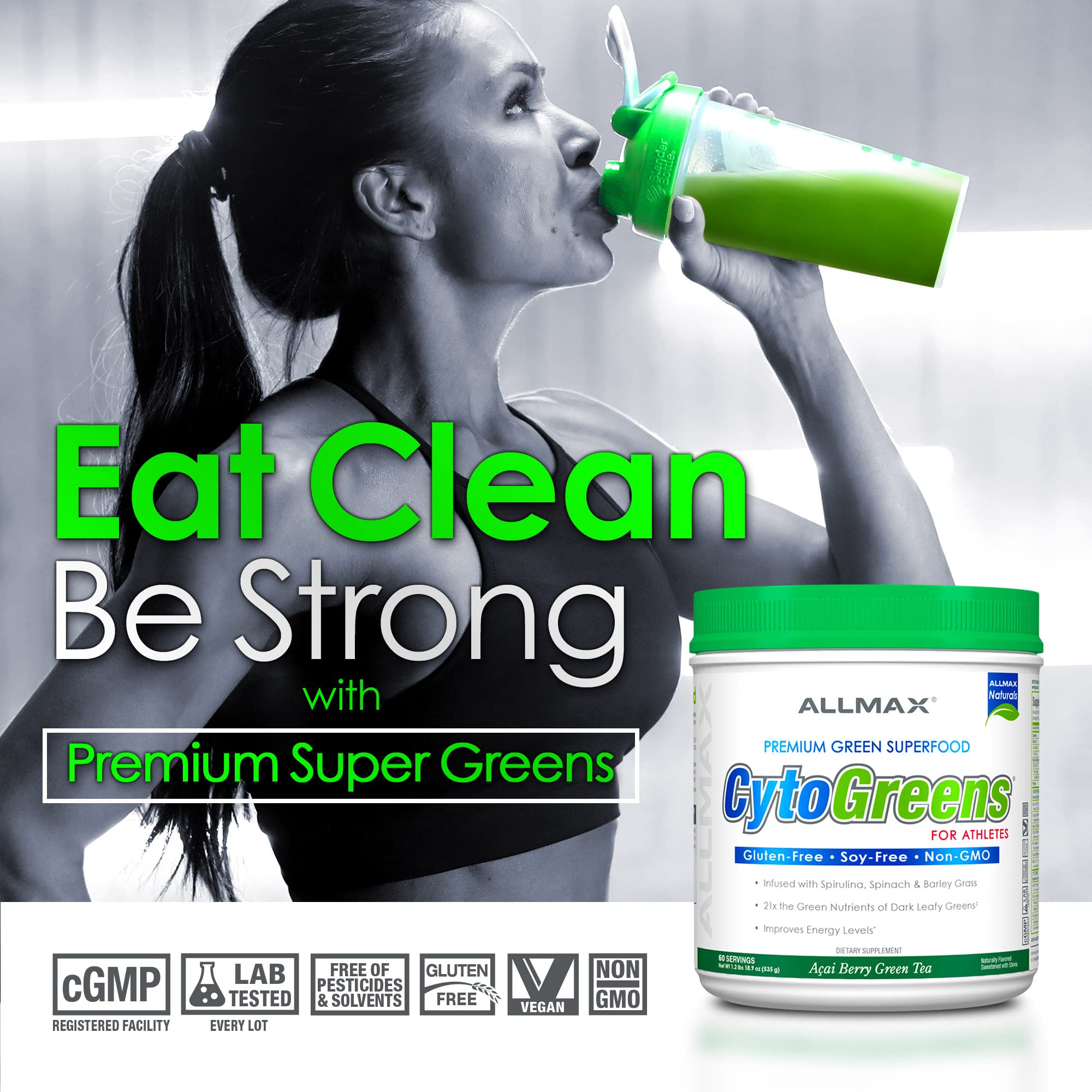 ALLMAX Naturals CytoGreens: cucharita medidora para porciones precisas.