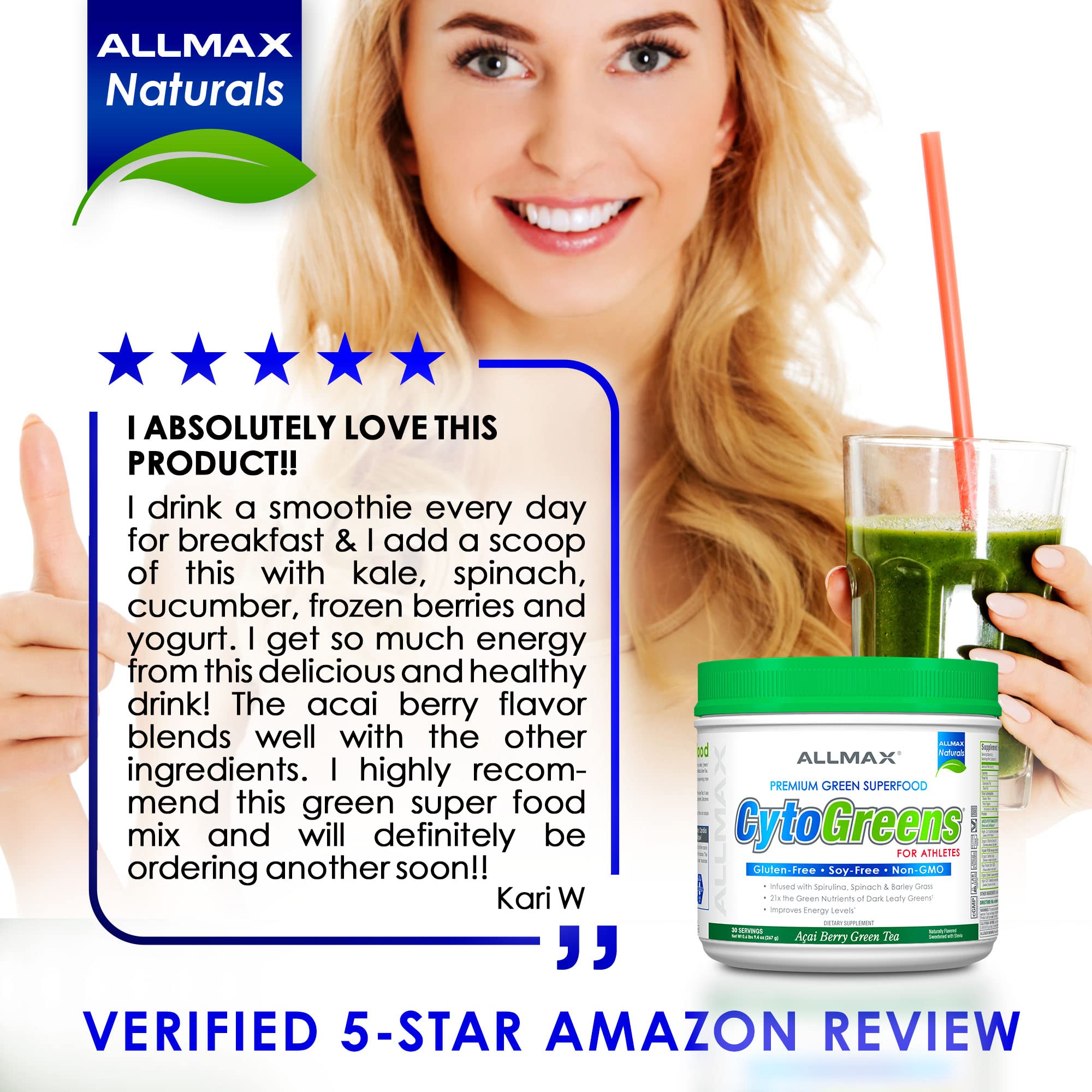 ALLMAX Naturals CytoGreens: mezcla fácil en agua o jugo.