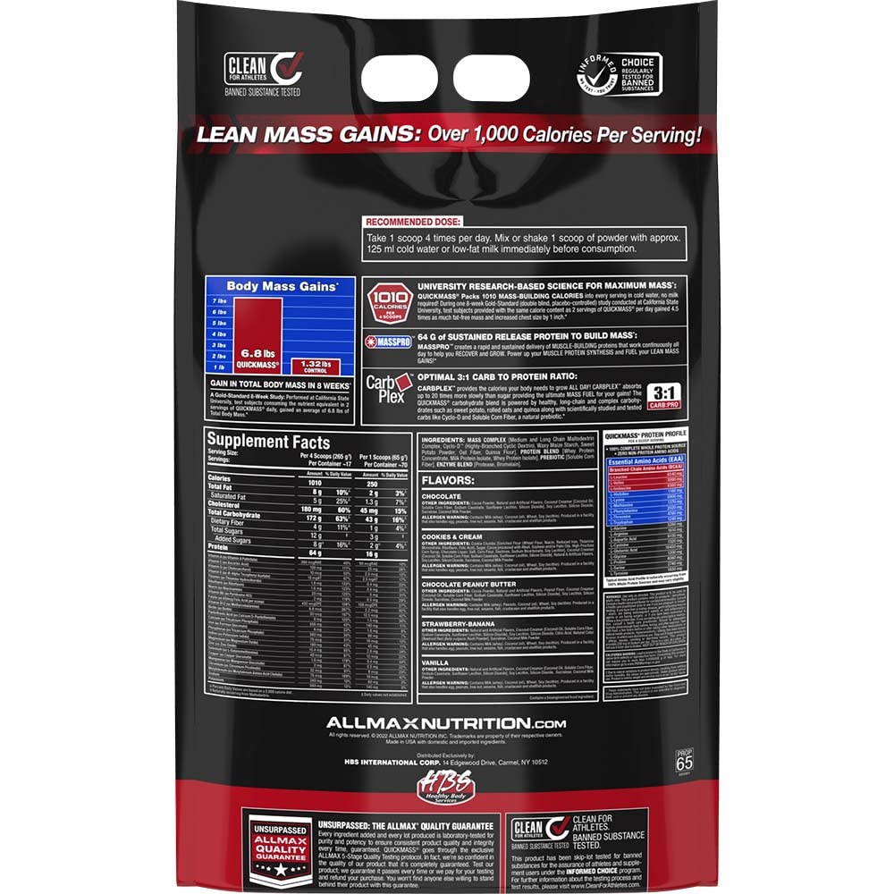ALLMAX QuickMass bote chocolate derramando para batido rápido