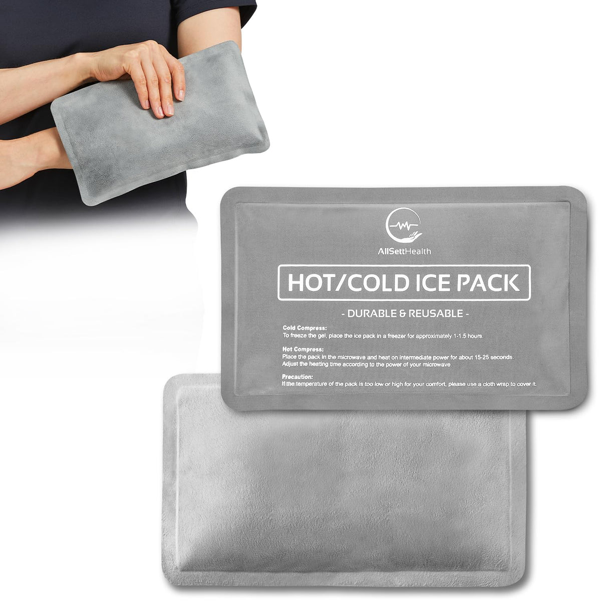AllSett Health bolsas hielo 10x6 medidas: alivio localizado y uso reutilizable.