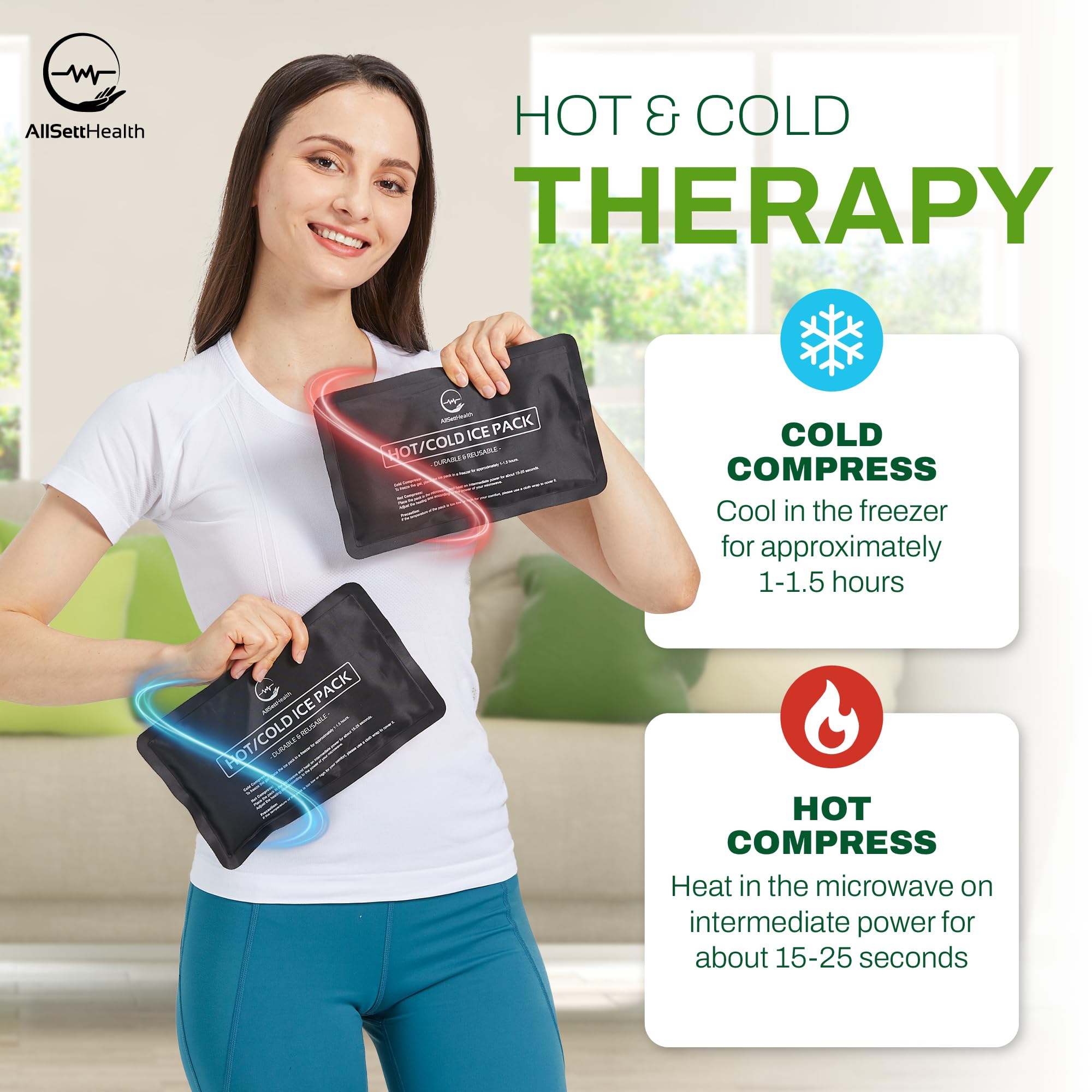 AllSett Health juego de dos bolsas hielo reutilizables para uso inmediato