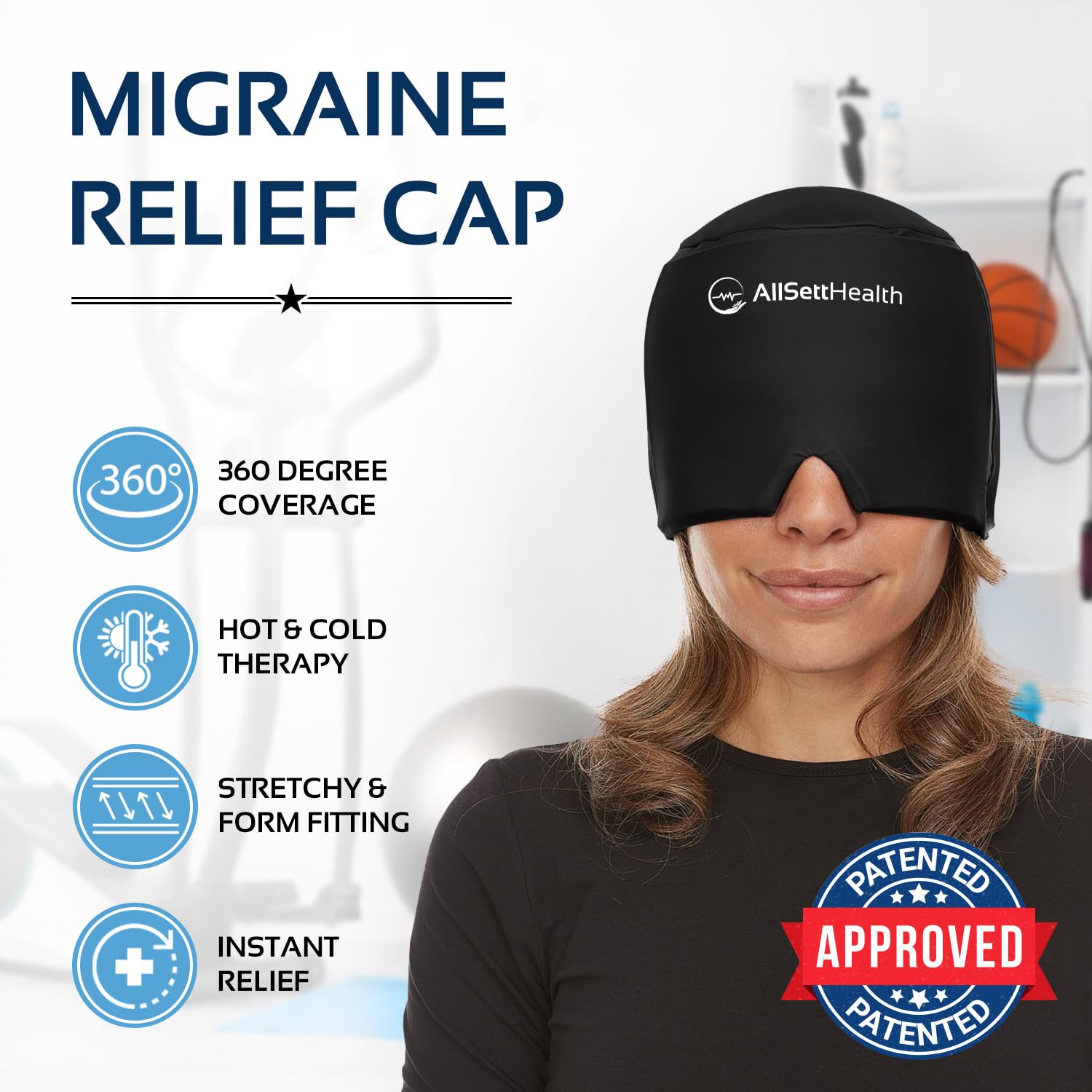 AllSett Health Migraine Relief Cap uso calor suave para comodidad