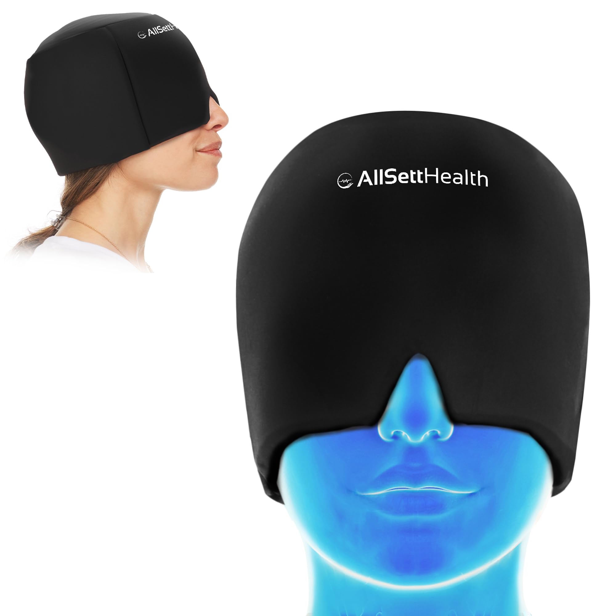 AllSett Health Migraine Relief Cap uso frío: alivio suave y cobertura total