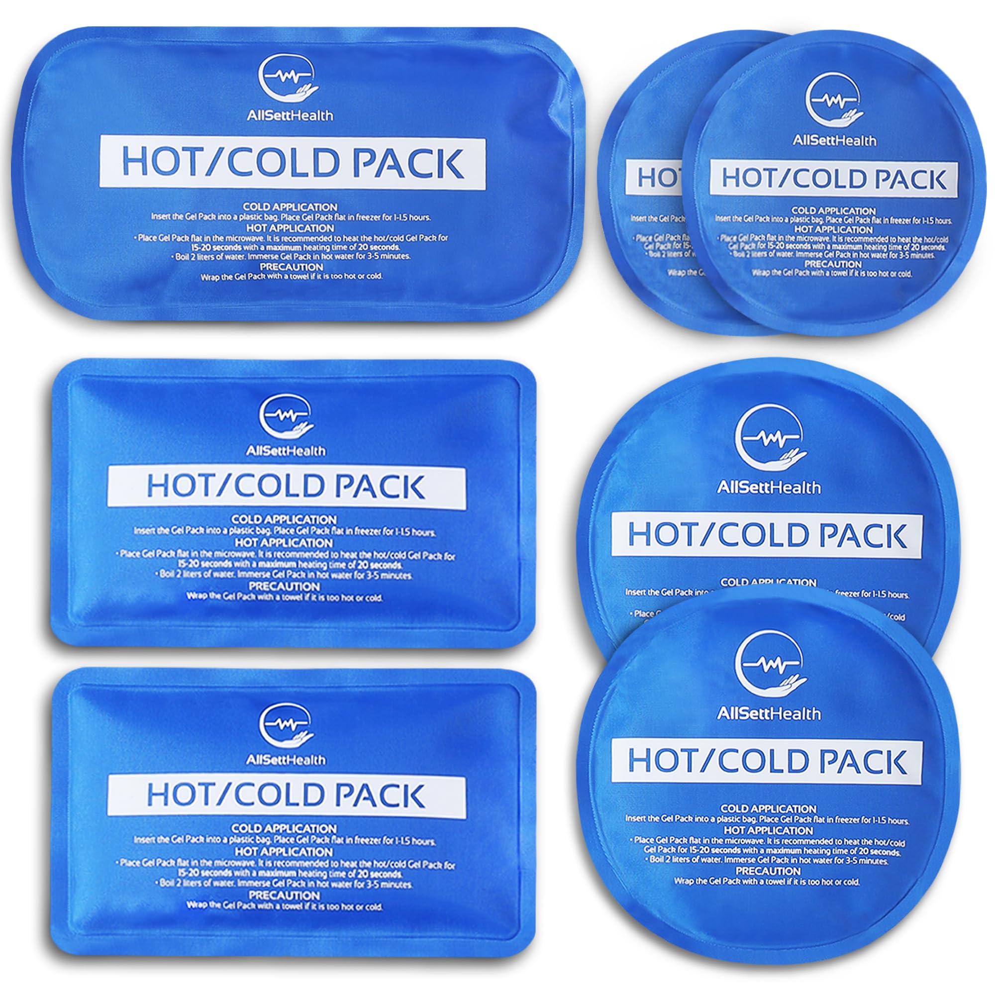 AllSett Health kit compresas frío-caliente 7 piezas para alivio versátil.