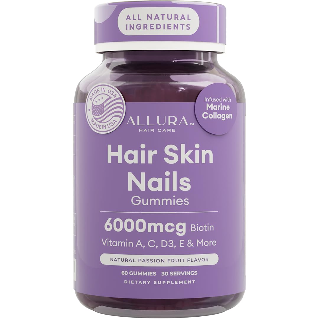 Envase de 60 gomitas ALLURA HAIR para uso diario.
