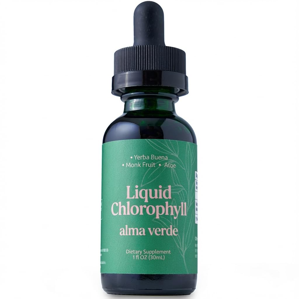 Alma Verde Gotas de Clorofila, botella frontal, frescura duradera para el día