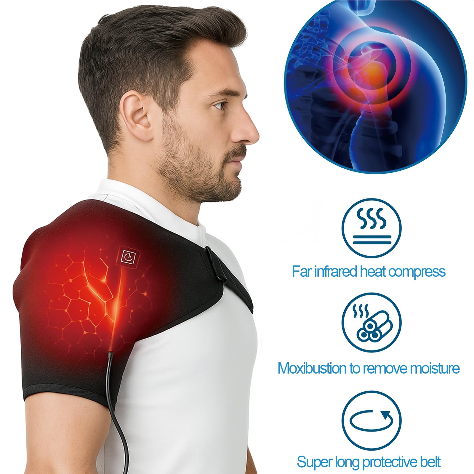 Almohadilla calor hombro se apaga automáticamente para seguridad.