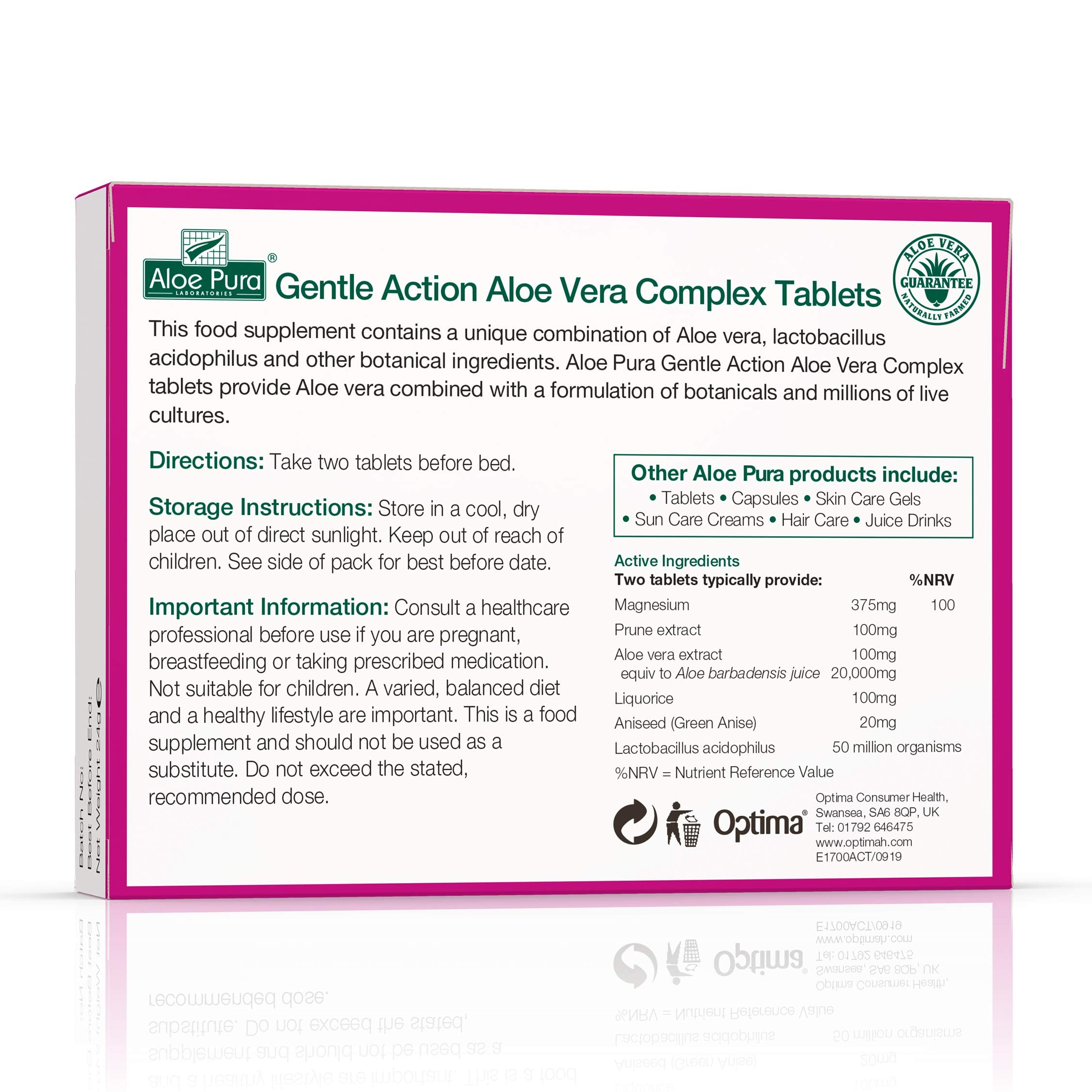 Aloe Pura Colax blíster detalle, textura suave de tabletas