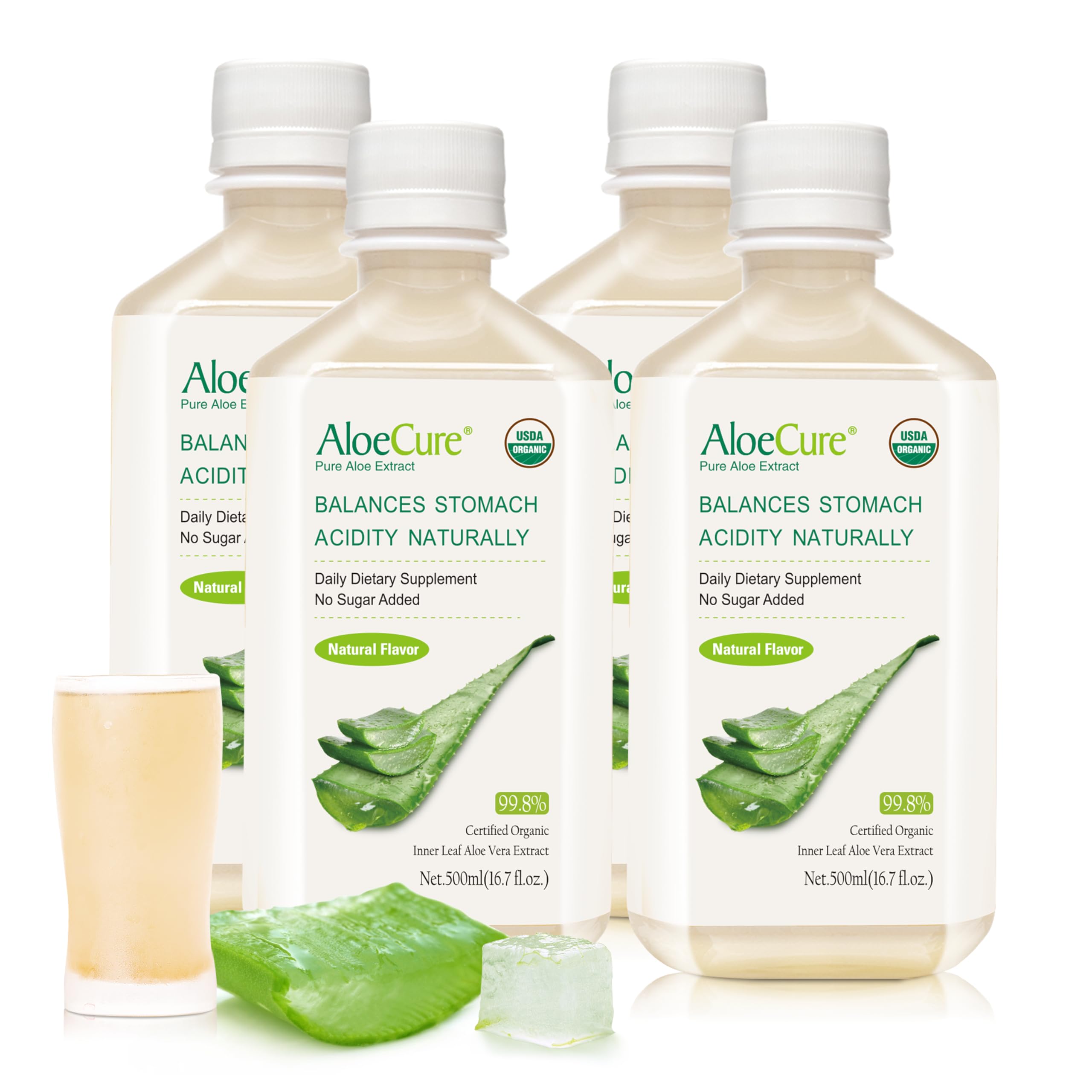 AloeCure botella de jugo de aloe vera de 500 ml para apoyar la digestión diaria.