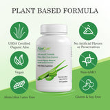 Frasco AloeCure con etiqueta clara, forma natural de cuidado estomacal.