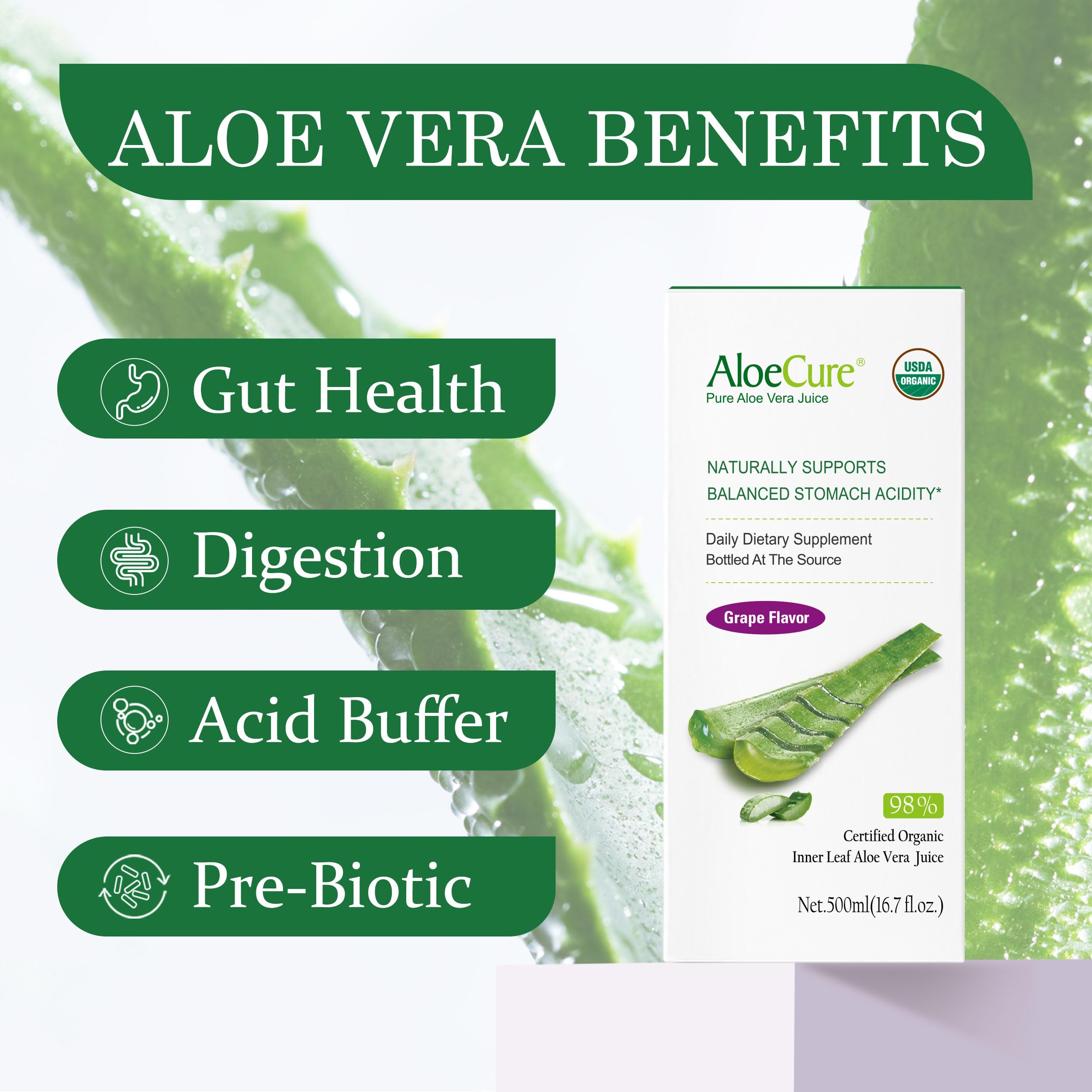 AloeCure Gel de hoja interna de aloe: pureza natural para el cuidado diario.