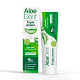 AloeDent pasta dental accion triple para cuidado diario de dientes y encías.